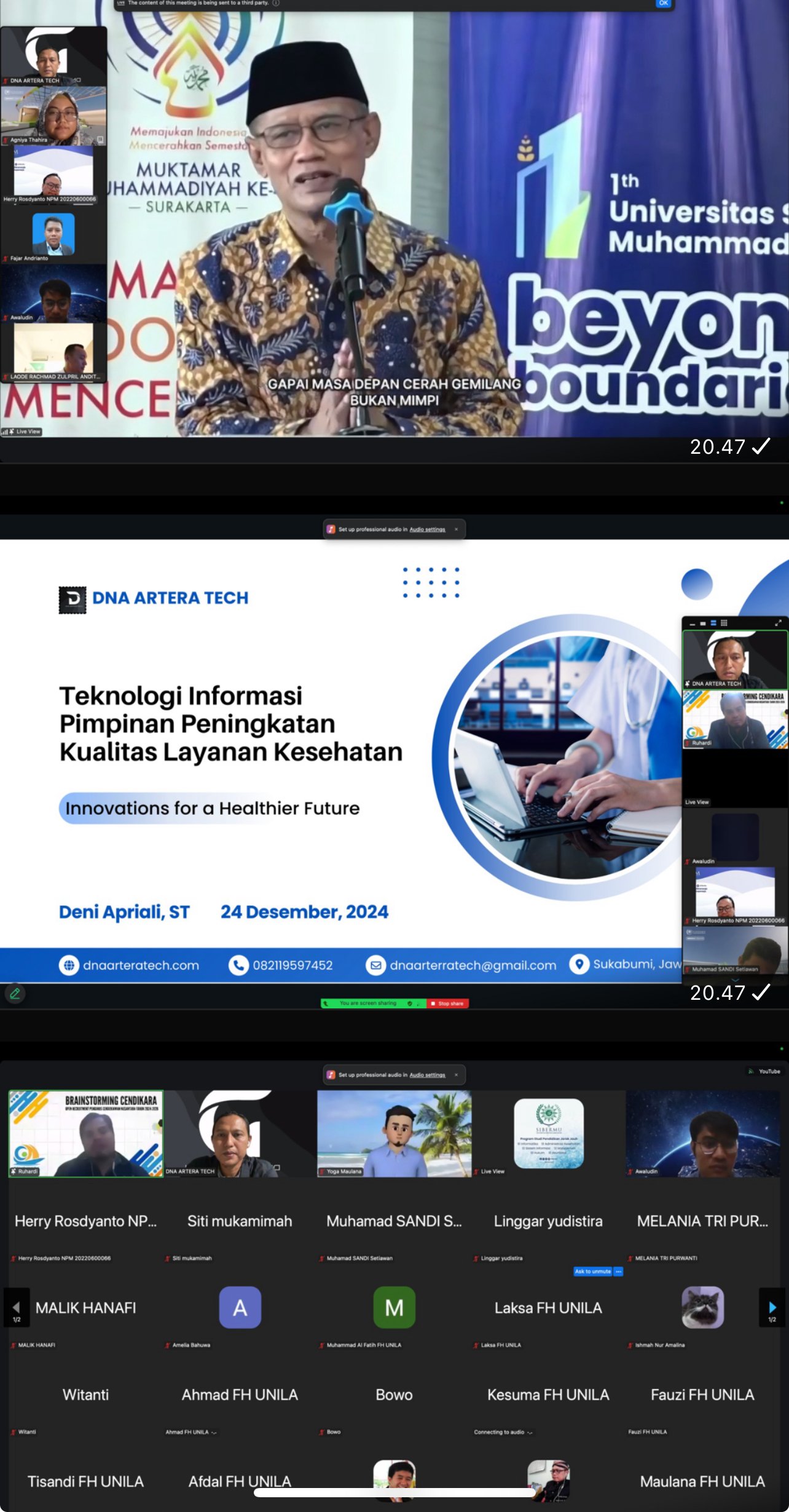 Penyampaian Materi Pemanfaatan Teknologi Informasi Dalam Peningkatan Akses Layanan Kesehatan pada webbinar sibermu Universitas Siber Muhammadiyay