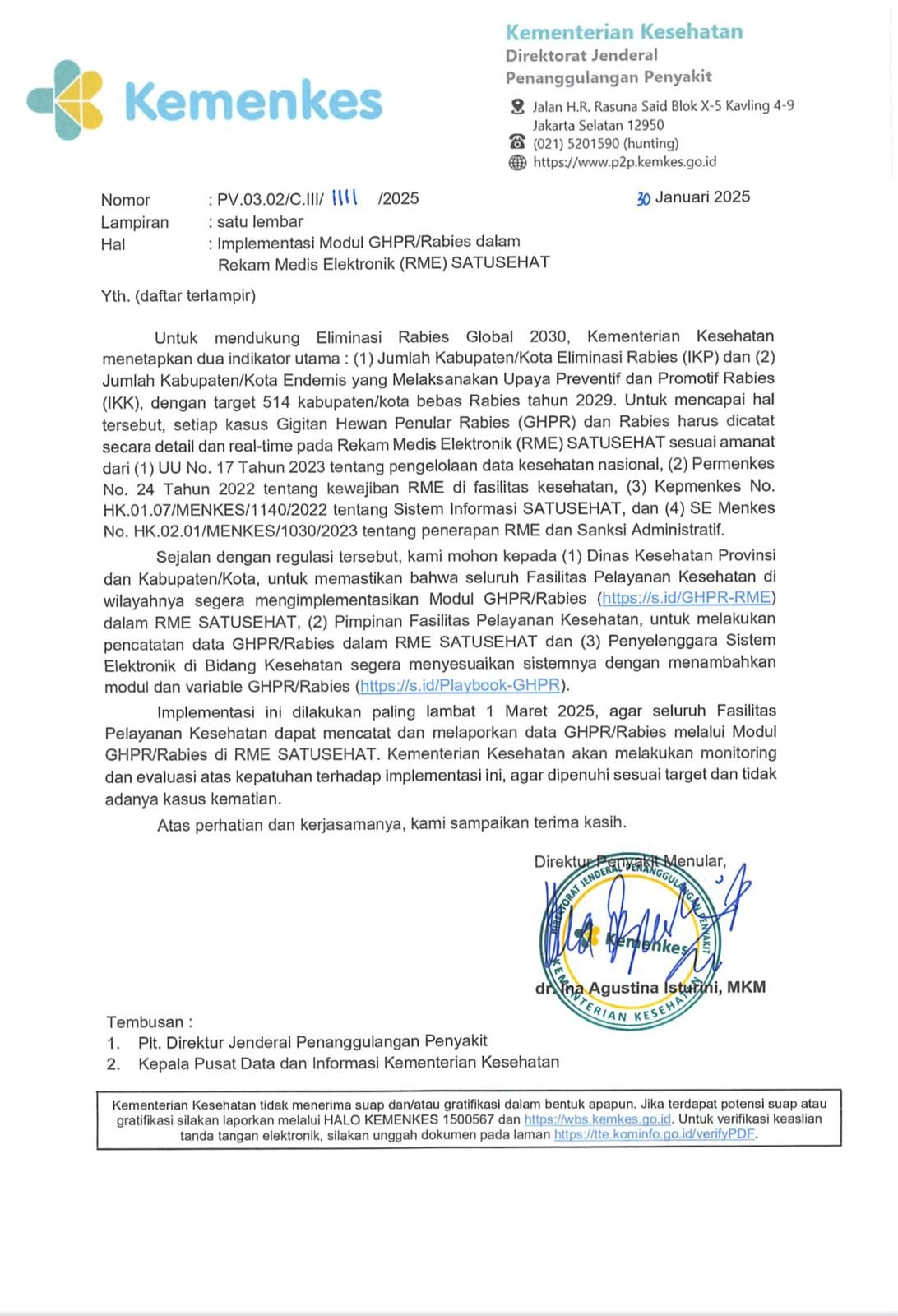 Instruksi Kemenkes Mengenai Implementasi Modul GHPR/Rabies Dalam RME